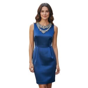 Laundry By Shelli Segal Royal Blue rhinestone crystals Embellished Mini Dress 4